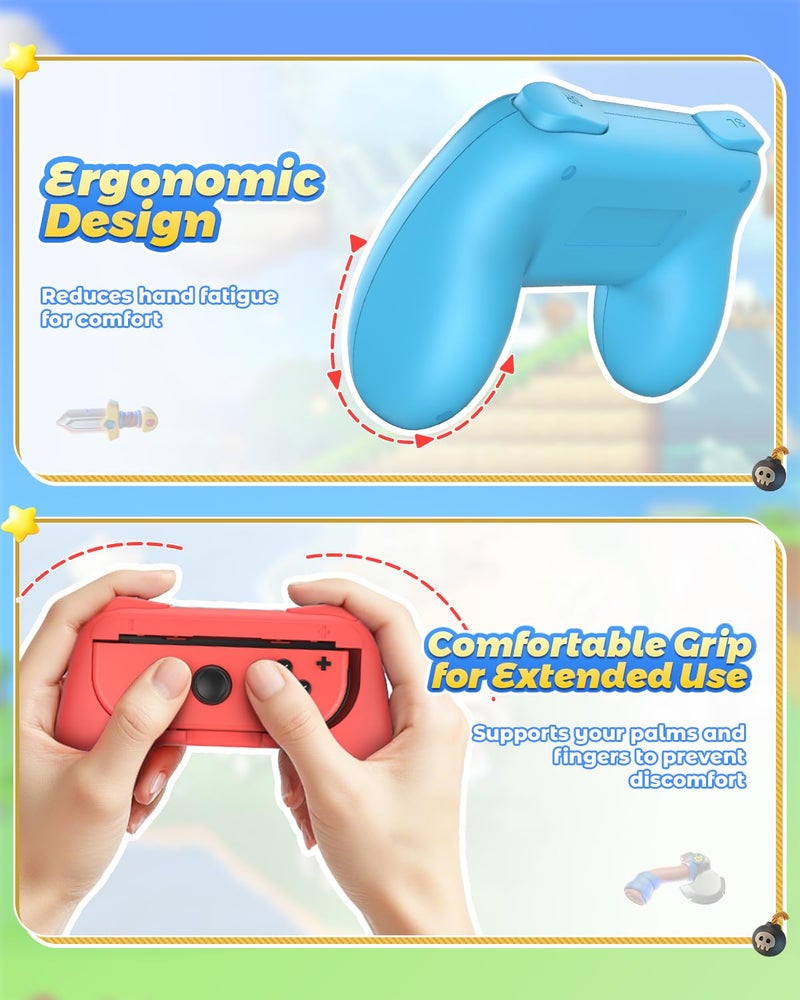 FYOUNG Hand Grips Compatible with Switch/Switch OLED Model Controllers, Grip Compatible with Switch Joy Con - Blue and Red (2 Packs) - Image 2